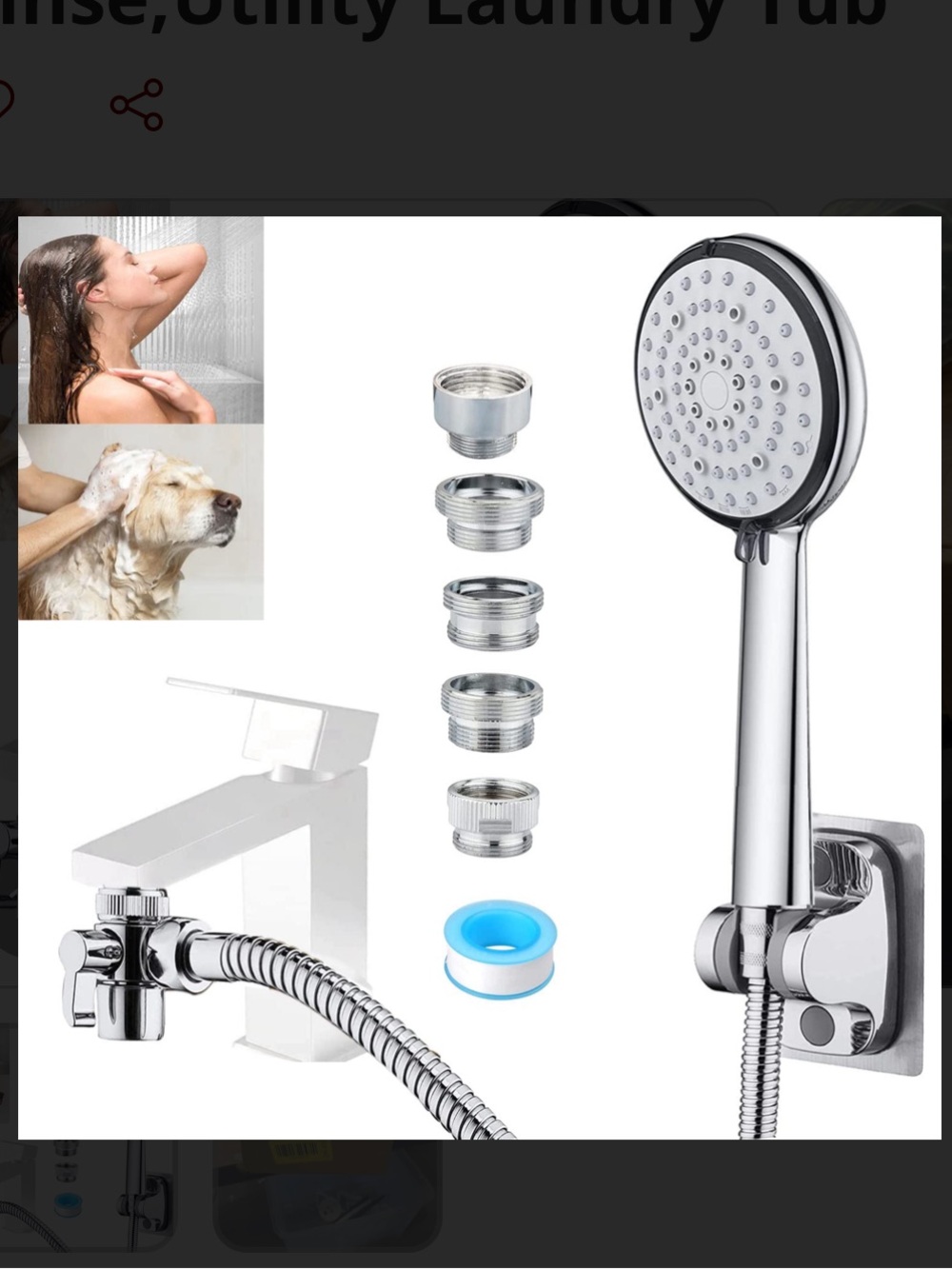 Handheld Shower Head Set in Chrome with Hose and Adapters